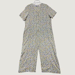 Aline Vintage 90s Floral Jumpsuit Sage Green Rayon Wide Leg‎ Button Front Size L